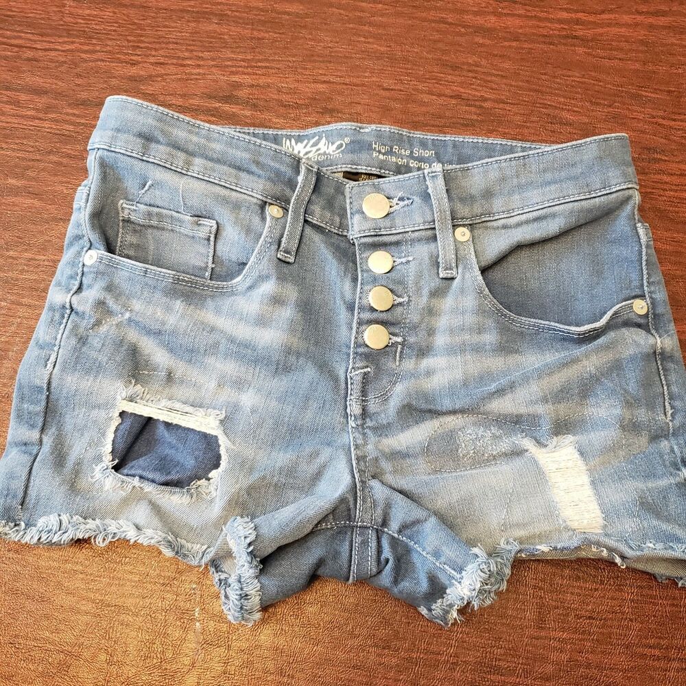 Mossimo Jean Short Power Stretch Distressed Sz 0/ 25 Waist High Rise Button Up